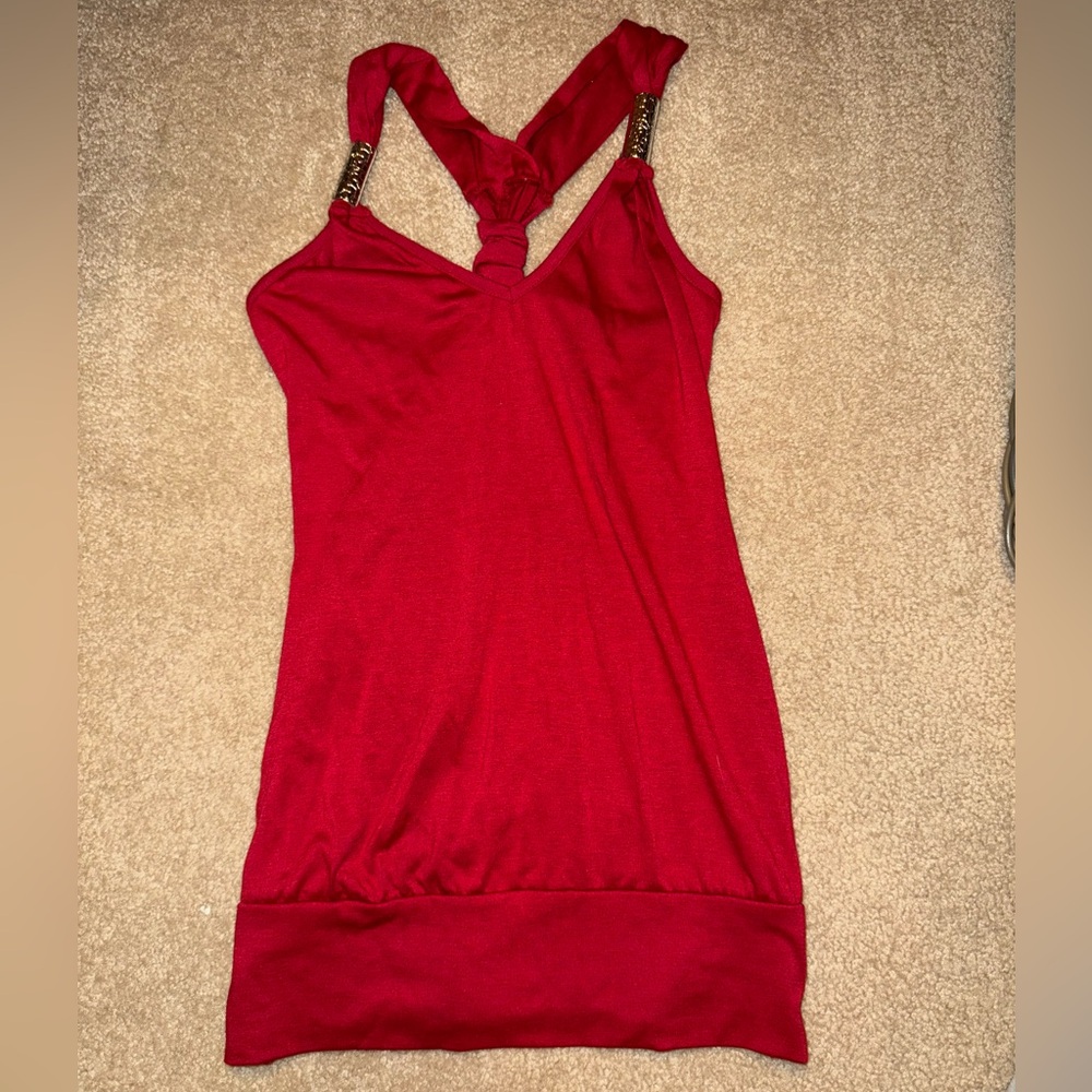 Red Sleeveless Top With Hardware/Knot Detail